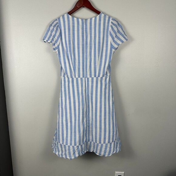 J. Crew White Blue Stripe Faux Wrap Short Sleeve V-Neck Dress Size 2 Cotton - Picture 5 of 5